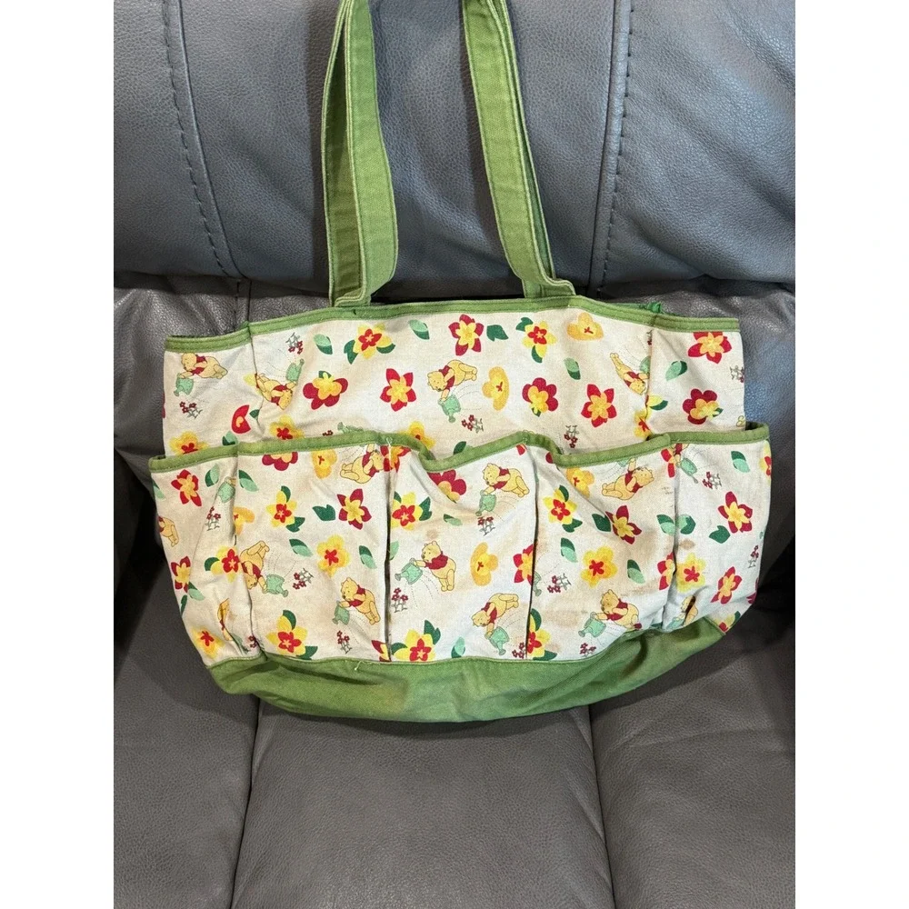 Winnie the Pooh‎ Floral Utility Tote Bag Multi Pocket Organizer Green